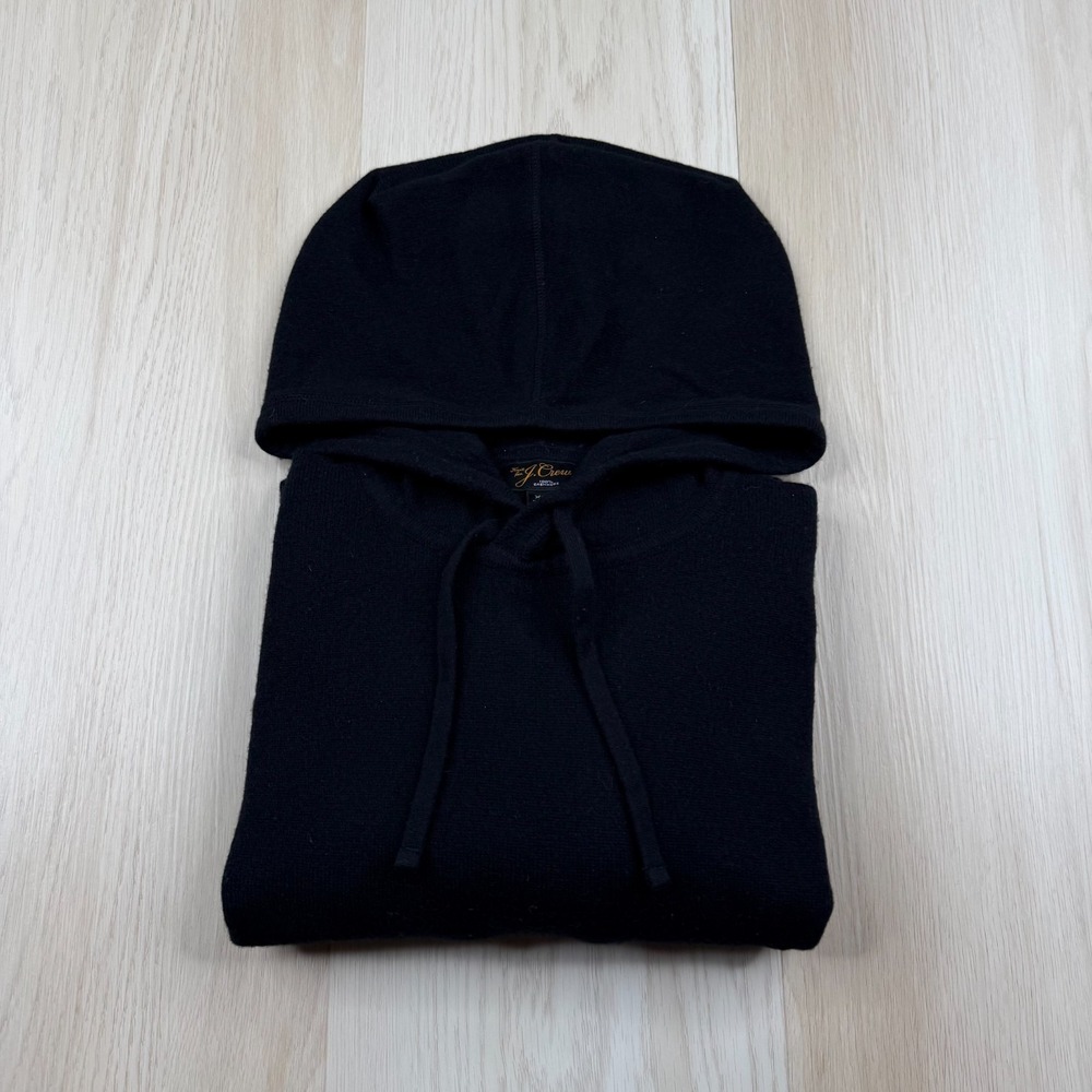J. Crew Mens Black Cashmere Modern Classic Knit Hooded Pullover Sweater Size XL